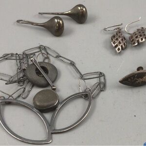 Sterling Silver Drop and Hoop Earrings Set - Silver